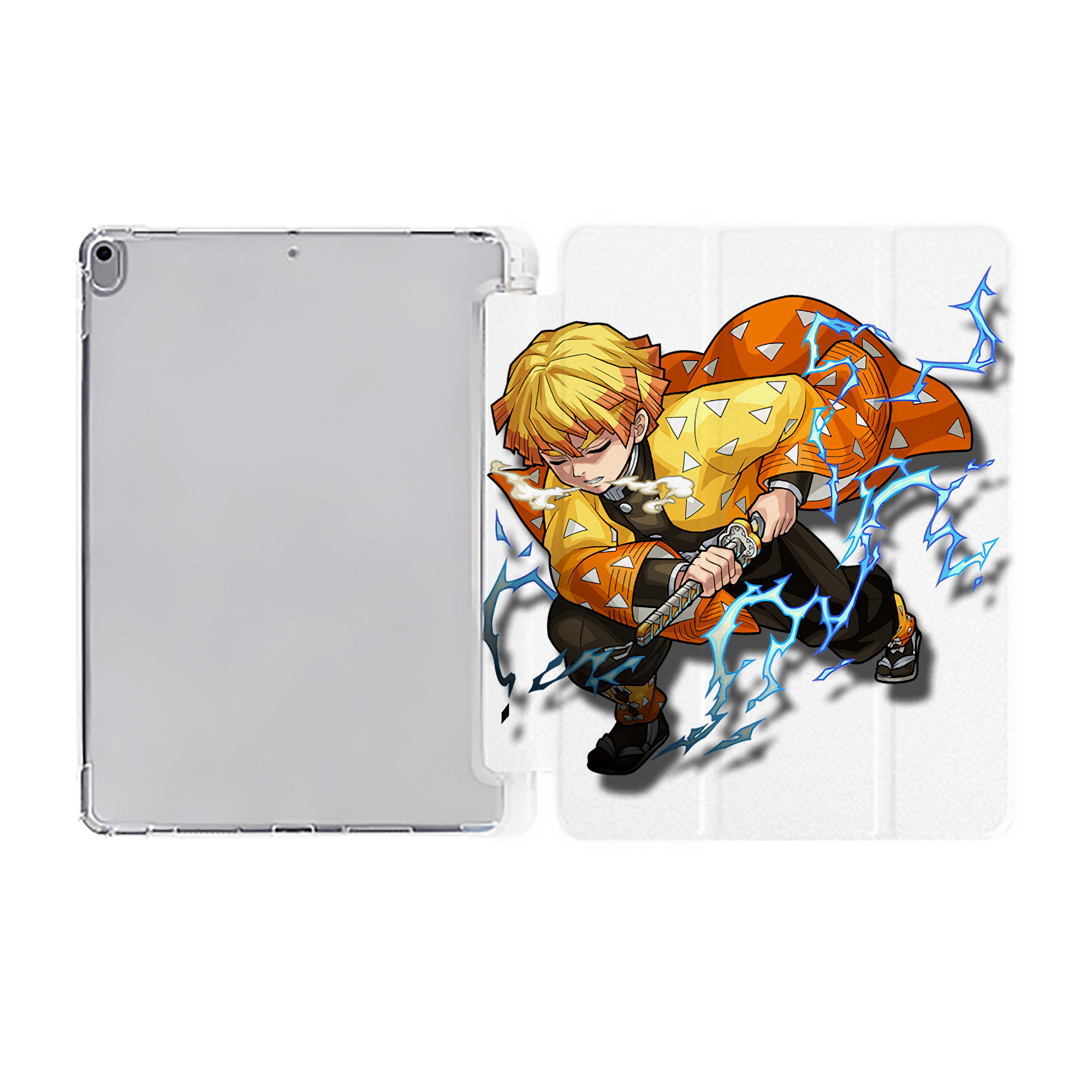 （画像用） 鬼滅の刃（きめつのやいば）我妻 善逸／あがつま ぜんいつ Agatsuma Zenitsu IPad ケース ペン収納付き 三つ折りスタンド PUレザー×シリコン 対応機種9.5/10.5/10.9インチ